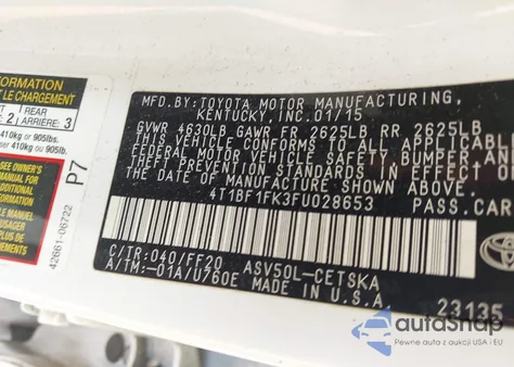 2015 Toyota Camry Se из США, поврежденный, VIN 4T1BF1FK3FU028653